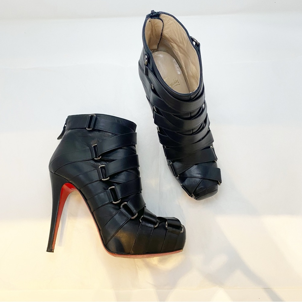 Christian Louboutin Nitoinimoi 120 Bandage Ankle Boot Black Leather EU 38